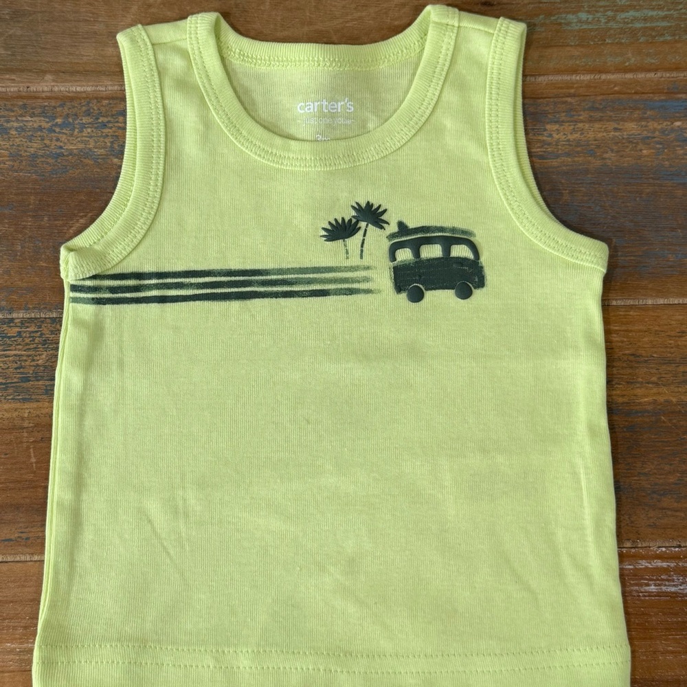 Carter's Yellow Sleeveless Kids Top with Palm Trees and a Van